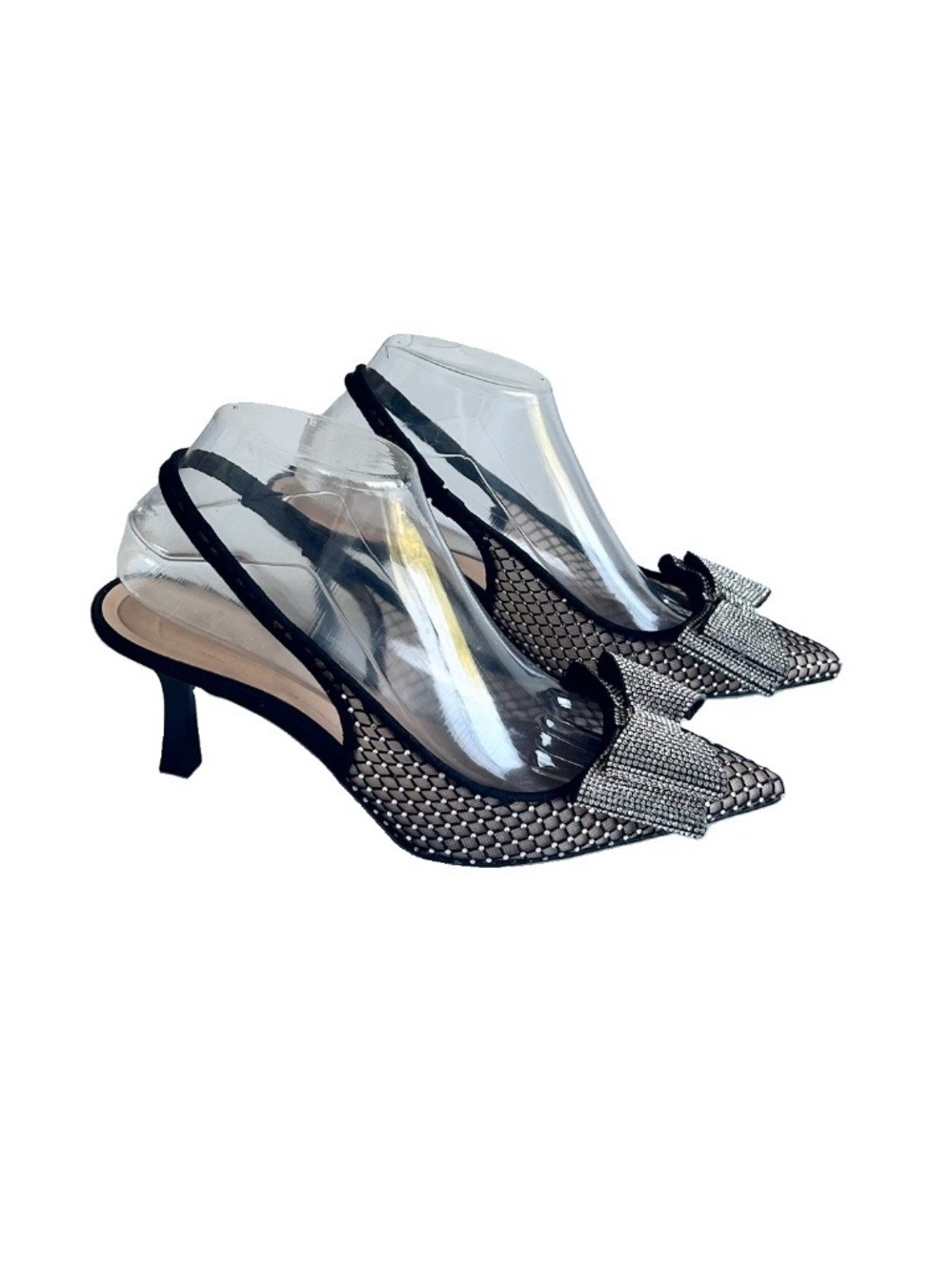 New I. N. C. Black Textile Glitter Bow Point Toe Slingbacks size 8.5